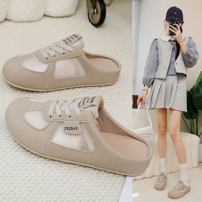 包头半拖鞋女外穿鞋2026夏季新款休闲一脚蹬懒人薄底小白鞋