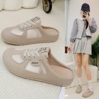 包头半拖鞋女外穿鞋2026夏季新款休闲一脚蹬懒人薄底小白鞋