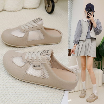 包头半拖鞋女外穿鞋2026夏季新款休闲一脚蹬懒人薄底小白鞋