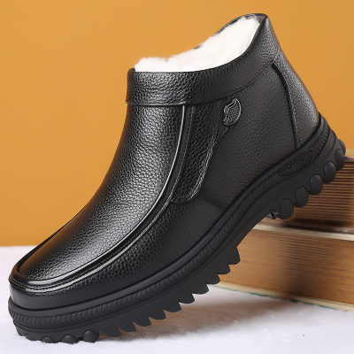 Ideamini头层牛皮男鞋冬季新款加绒保暖皮鞋男士加厚防滑老人爸爸棉靴靴子男