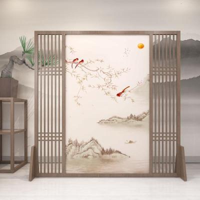中式屏风隔断墙客厅玄关办公室酒店茶室装饰遮挡实木格栅定制座屏 胡桃木180*180CM左右镂空 整装