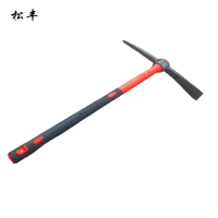 松丰锰钢加厚大号木柄防汛洋镐锄头挖土挖树根钢镐工具胶质柄刨石尖镐胶柄十字镐冰镐87cm*57cm把