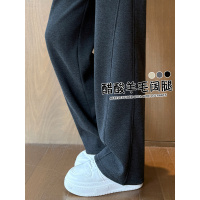 醋酸羊毛呢阔腿裤女秋冬季加绒新款窄版直筒小个子卫裤子