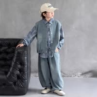 男童春装套装2026新款韩范儿童衣服中大童衬衫马甲三件套春秋款潮