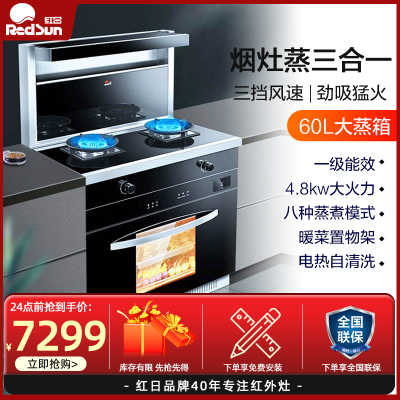 红日集成灶家用一体灶自营油烟机燃气灶蒸箱60L套餐智能定时自动清洗RSE06（天然气）