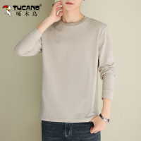 啄木鸟长袖t恤男纯棉秋季2025新款宽松圆领休闲百搭打底衫卫衣服