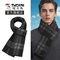 啄木鸟围巾男士秋冬季2024新款格子保暖防寒围脖百搭男款脖套冬天