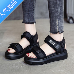 SUNTEK老爹运动凉鞋女夏2023年新款松糕厚底坡跟平底学生休闲度假沙滩鞋