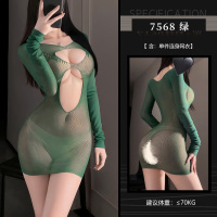 知性修身镂空透视包臀连身网衣漏胸透明包臀短裙可手撕连体衣性感情趣内衣女式7568