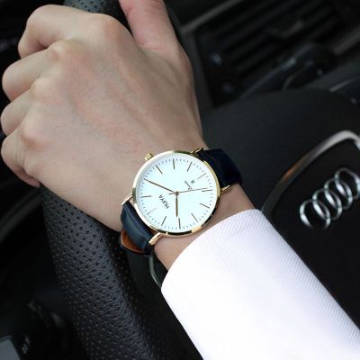 铭侣石英表男女网红新款手表男表休闲时尚男士腕表潮流真皮带石英表防水