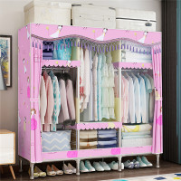 家时光 简易衣柜非实木25mm加粗钢管组合型衣橱双人易拼装涤棉布衣柜K150