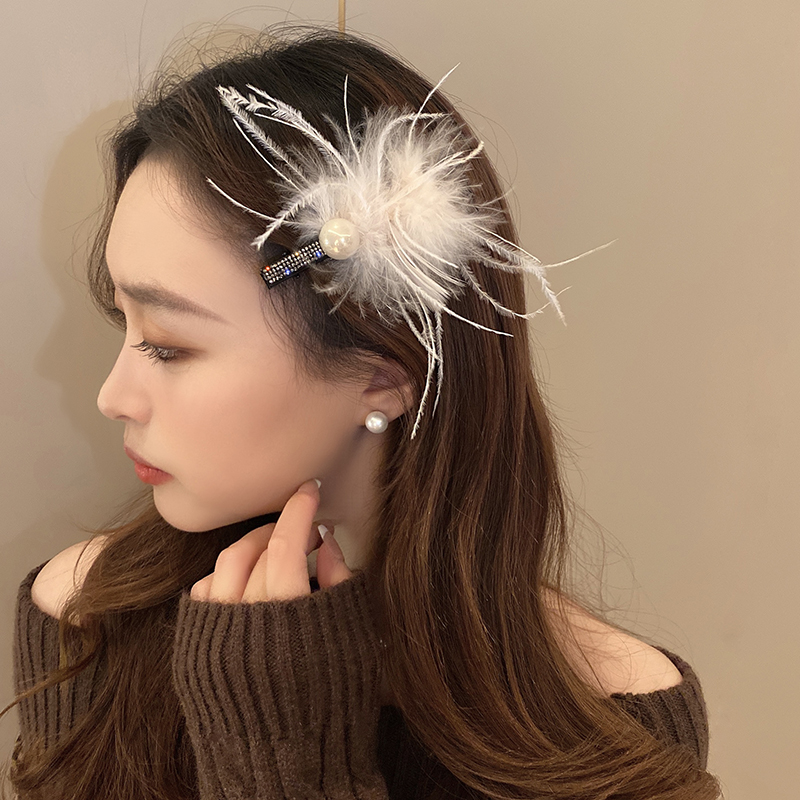 超仙毛毛蝴蝶结发夹女鸭嘴夹前额碎发刘海侧边顶夹发卡高级感头饰
