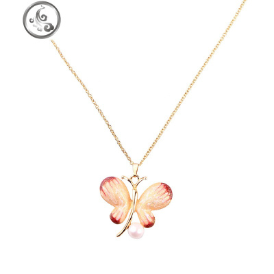 珐琅釉蝴蝶项链闺蜜链女潮新款气质网红长款欧美毛衣链吊坠 JiMi