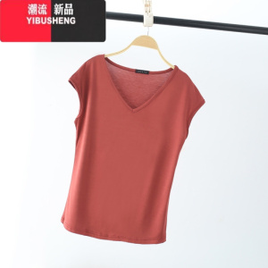 YIBUSHENG薄款无袖T恤女莫代尔季纯色V领短袖上衣宽松大码休闲背心打底衫