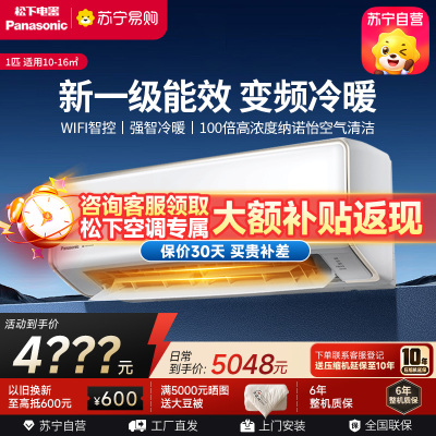 松下空调洵风系列 大1匹挂壁式空调挂机 新一级能效 100倍纳诺怡 WIFI 松下原装压缩机 电辅加热DG26K410Q
