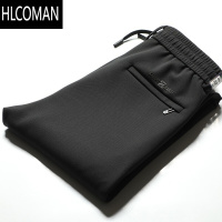 HLCOMAN厚款小网格子弹力抽绳松紧腰运动休闲裤宽松长裤直筒男裤