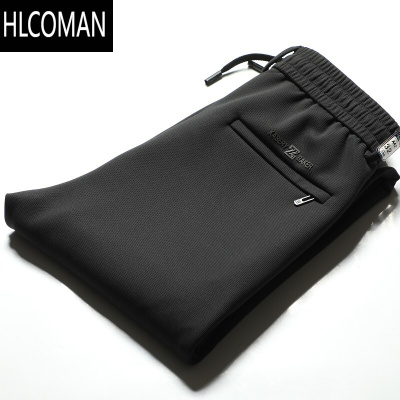 HLCOMAN厚款小网格子弹力抽绳松紧腰运动休闲裤宽松长裤直筒男裤