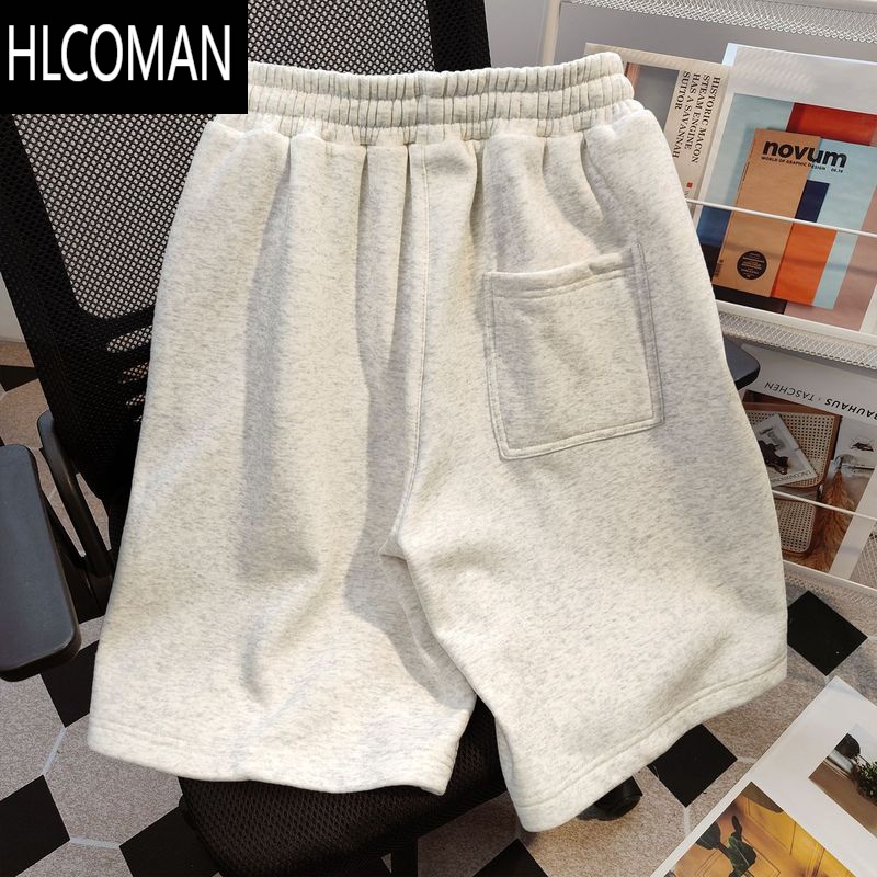 HLCOMAN美式个性高街头休闲运动直筒短裤男夏季宽松复古抽绳情侣五分裤子
