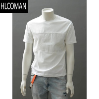 HLCOMAN欧货高端短袖t恤男士夏季新款圆领设计感潮流拼接纯色半袖打底衫