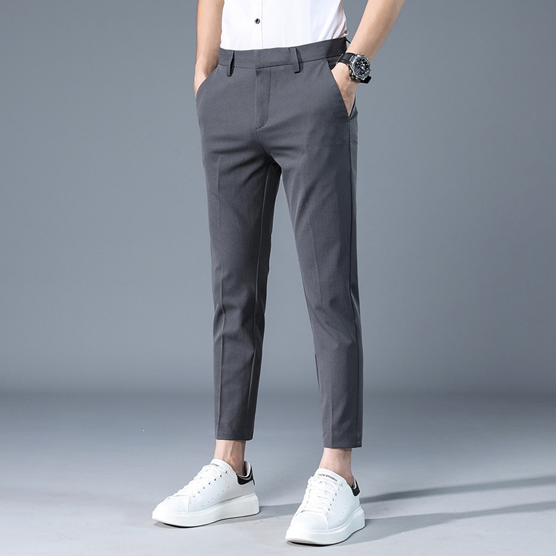 夏季男士九分西裤修身小脚冰丝薄款商务休闲裤垂感通勤长裤子男