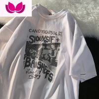 七斓美式复古印花t恤男夏季高街嘻哈百搭短袖情侣潮牌ins宽松圆领半袖