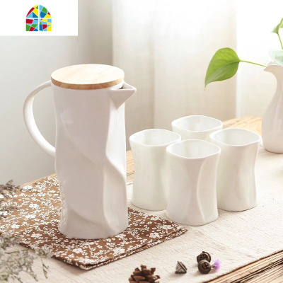 可高温时尚陶瓷茶壶托盘凉水壶大号容量冷水壶水杯家用茶壶套装 FENGHOU 一壶4杯加瓷盘