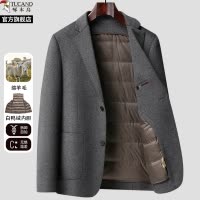 啄木鸟男士羊毛西服冬季加厚羽绒内胆保暖休闲西装双面毛呢子外套