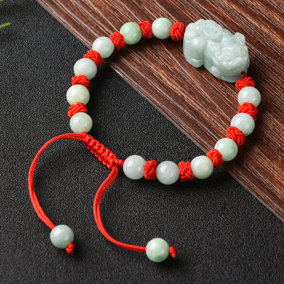 梦玉盈翡翠手串玉貔貅手链翡翠玉手链精编情侣款