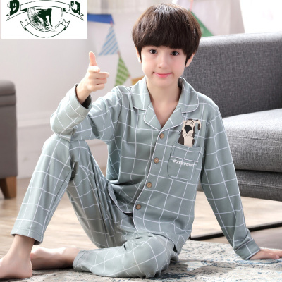 HLCOMAN秋季青少年睡衣男孩长袖棉春秋款中大童12-15岁初中学生家居服