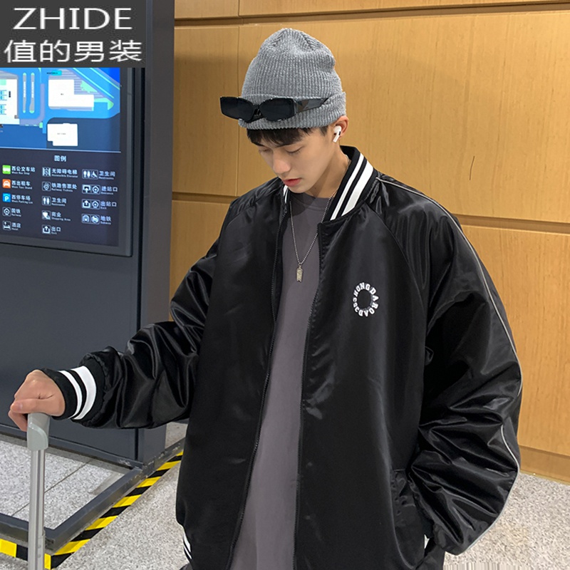 suntek痞帅炸街反光外套男春秋潮流百搭衣服帅气男装港风飞行夹克棒球