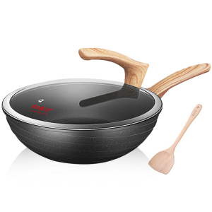 [新品]炊大皇麦饭石色不粘锅炒锅30cm少油烟炒菜锅具电磁炉燃气煤气灶明火通用C30JD1 30cm3-4口之家使用