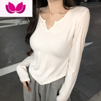七斓设计感小众开叉纯欲风上衣女秋季2022年新款修身短款长袖T恤打底