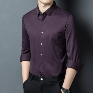 新款秋季男士衬衫商务休闲中年爸爸装百搭舒适长袖衬衣