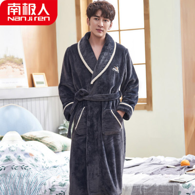 Ideamini法兰绒睡袍男士秋冬款加厚浴衣日式连体睡衣珊瑚绒保暧浴袍加大码