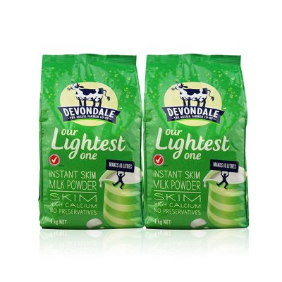 98元包邮  Devondale 德运 高钙脱脂成人牛奶粉 1kg*2袋